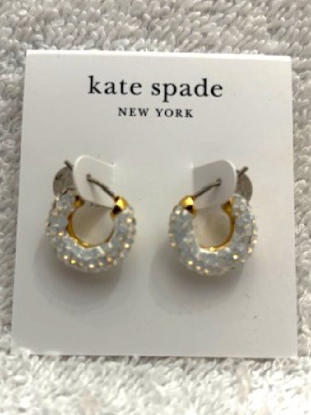 kate spade New York Pop Of Joy Huggies crystal encrusted pierced earrings NWT
